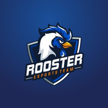 Rooster Mascot Sport Logo Design. Chicken Rooster Head Mascot Vector Illustration