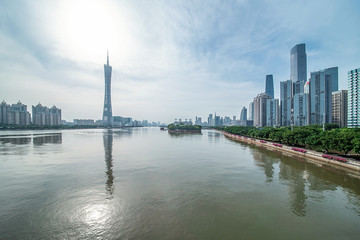 Architectural scenery of the city on the banks of the Pearl River in Guangzhou, China