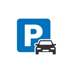 Foto op Canvas Car parking icon in flat style. Auto stand vector illustration on white isolated background. Roadsign business concept. © Lysenko.A