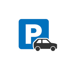 Car parking icon in flat style. Auto stand vector illustration on white isolated background. Roadsign business concept.