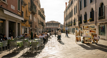 small streets, bridges, water channels, palaces, houses and other sights in the italian city of...