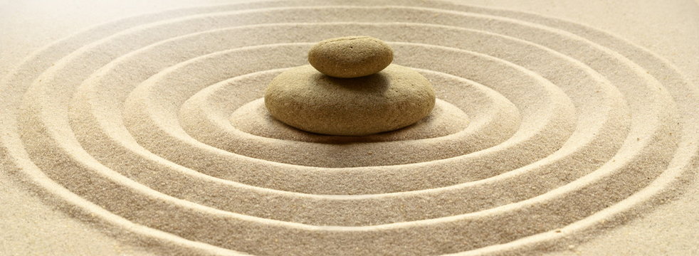 Zen Garden Meditation Stone Background With Stones And Lines In Sand For Relaxation Balance And Harmony Spirituality Or Spa Wellness