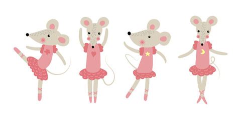 Cute cartoon ballerina rat. New year 2020. illustration.