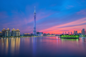 Night scenery of the city on the banks of the Pearl River in Guangzhou, China