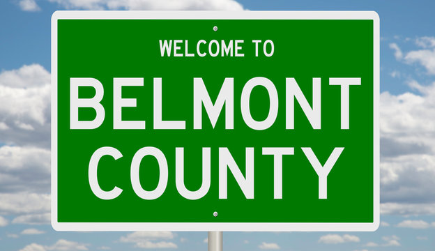 Rendering of a green 3d highway sign for Belmont County