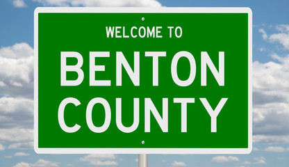 Rendering of a green 3d highway sign for Benton County