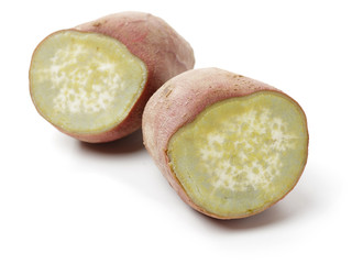 Sweet potatoes. Cooked sweet potatoes on white background 