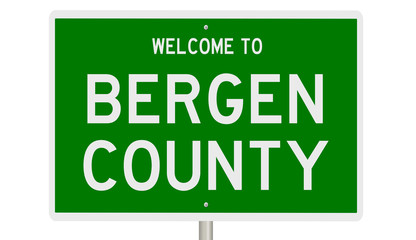 Rendering of a green 3d highway sign for Bergen County