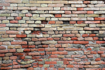 old red bricks on the ancient wall without people