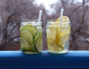 lemon and mint and lime and mint drink in cans