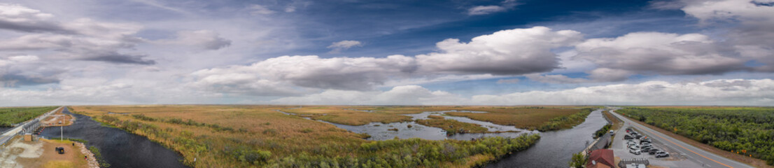 Fototapeta na wymiar Aerial view of the Everglades National Park, Florida, United States. Swamp and wetlands on a beautiful day