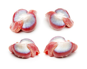 Raw Chicken gizzards on white background