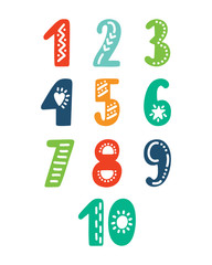 Hand drawing funny numbers. Doodle cartoon numeral elements for print, poster. Typography design. 