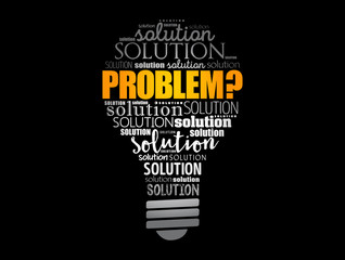 Problem and solution light bulb word cloud collage, business concept background