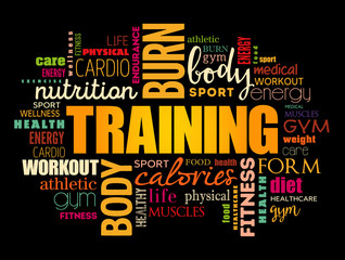 Obraz premium TRAINING word cloud, fitness, sport, health concept background