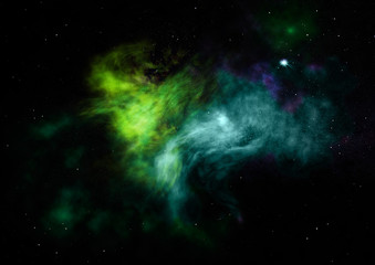 Naklejka na ściany i meble Being shone nebula and star field. 3D rendering