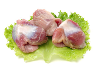 Raw Chicken gizzards on white background