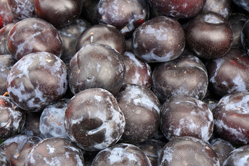 Closeup fresh purple grape fruit at fruit market - green patterns