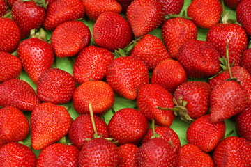 Fruit Scene of Fresh red Strawberry in the  Fruit Market - red patterns