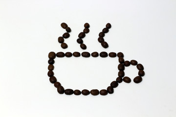 The pattern of coffee beans on a white background.