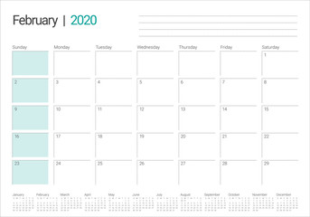 February 2020 desk calendar vector illustration