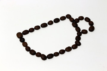 The pattern of coffee beans on a white background.
