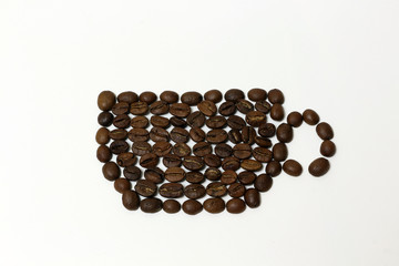 The pattern of coffee beans on a white background.