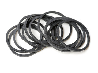 Black rubber bands on white background