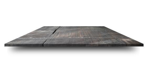 Empty top of wooden table or counter isolated on white background. For product display or design
