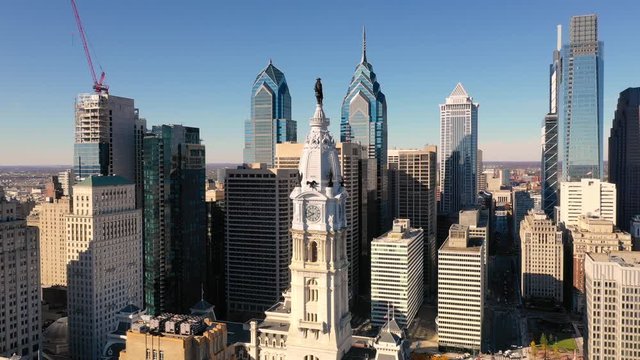 Bright Daylight Inner City Downtown Philadelphia Pennsylvania Aerial