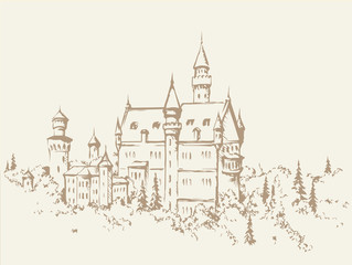 Famous German castle. Vector drawing