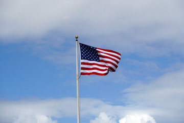 ๊United States of America Flag with Clouds sky background - USA Flag