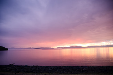 Rainy jrange red flamy sunset at Houbsougoul lake