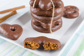 traditional german christmas chocolate gingerbread lebkuchen on the plate