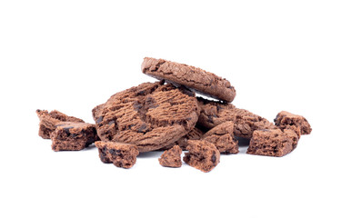 Chocolate chips cookies on white background.