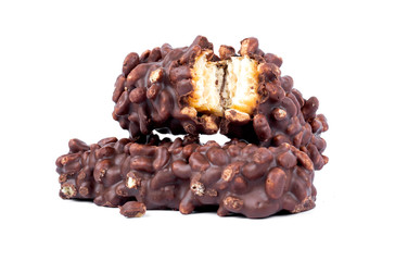 Caramel rice, caramel wafers on a white background.