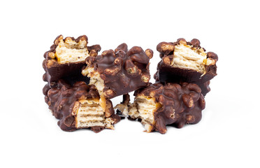Caramel rice, caramel wafers on a white background.