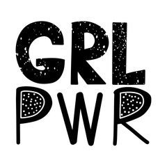 Girl power vector inscription. GRL PWR hand lettering. Feminist slogan.
