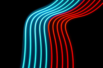 Red and blue light dynamics lines on a black background .