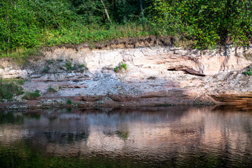 Fototapeta na wymiar reflecting ravines in the river against the sunset