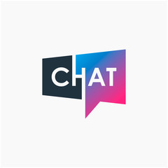 chat lettering with bubble concept logo design. talk, speak, logo template. Chat vector logotype design template.  -vector