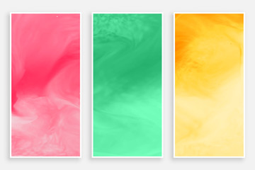 three watercolors banner in different colors