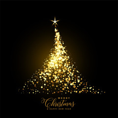 glowing gold christmas tree made with sparkles background
