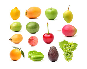 Variety of fruits on white background