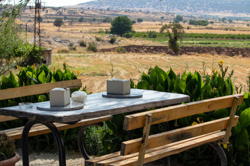 garden table restaurant with beautiful landscape