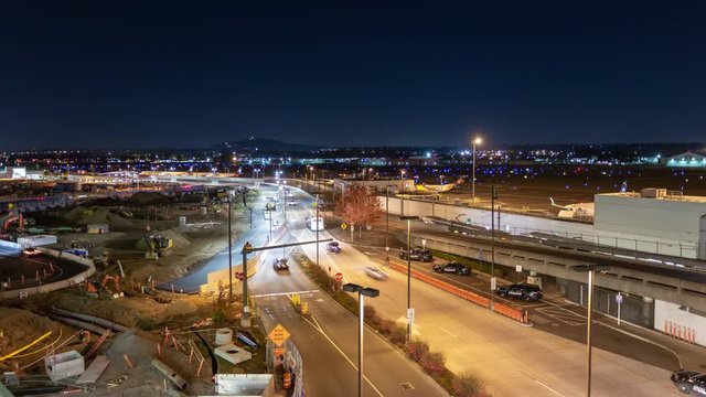 exit ramp at Portland International Airport (PDX) and view of planes getting ready to fly at concourse A, which is set to be demolished in November 2019.