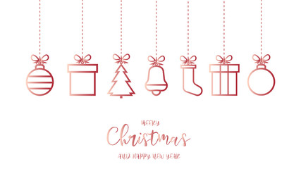 Świąteczne ozdoby dekoracje na białym tle. Kartka bożonarodzeniowa - obrazy, fototapety, plakaty