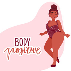 Plus size Woman dressed in swimsuits. Body positive.