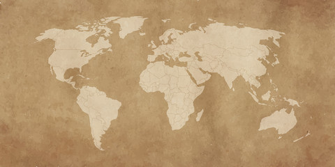 Ancienne carte du monde sur un vieux fond de parchemin. Style vintage