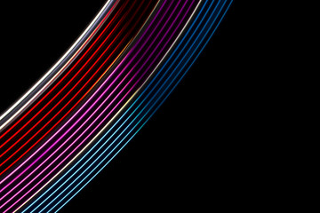Red, magenta and blue  light curve lines on a black background .